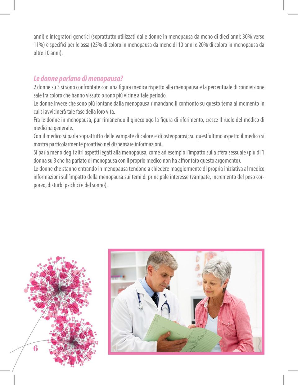 2 donne su 3 si sono confrontate con una figura medica rispetto alla menopausa e la percentuale di condivisione sale fra coloro che hanno vissuto o sono più vicine a tale periodo.