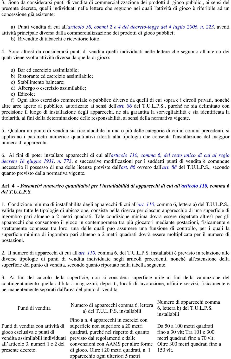 223, aventi attività principale diversa dalla commercializzazione dei prodotti di gioco pubblici; b) Rivendite di tabacchi e ricevitorie lotto. 4.