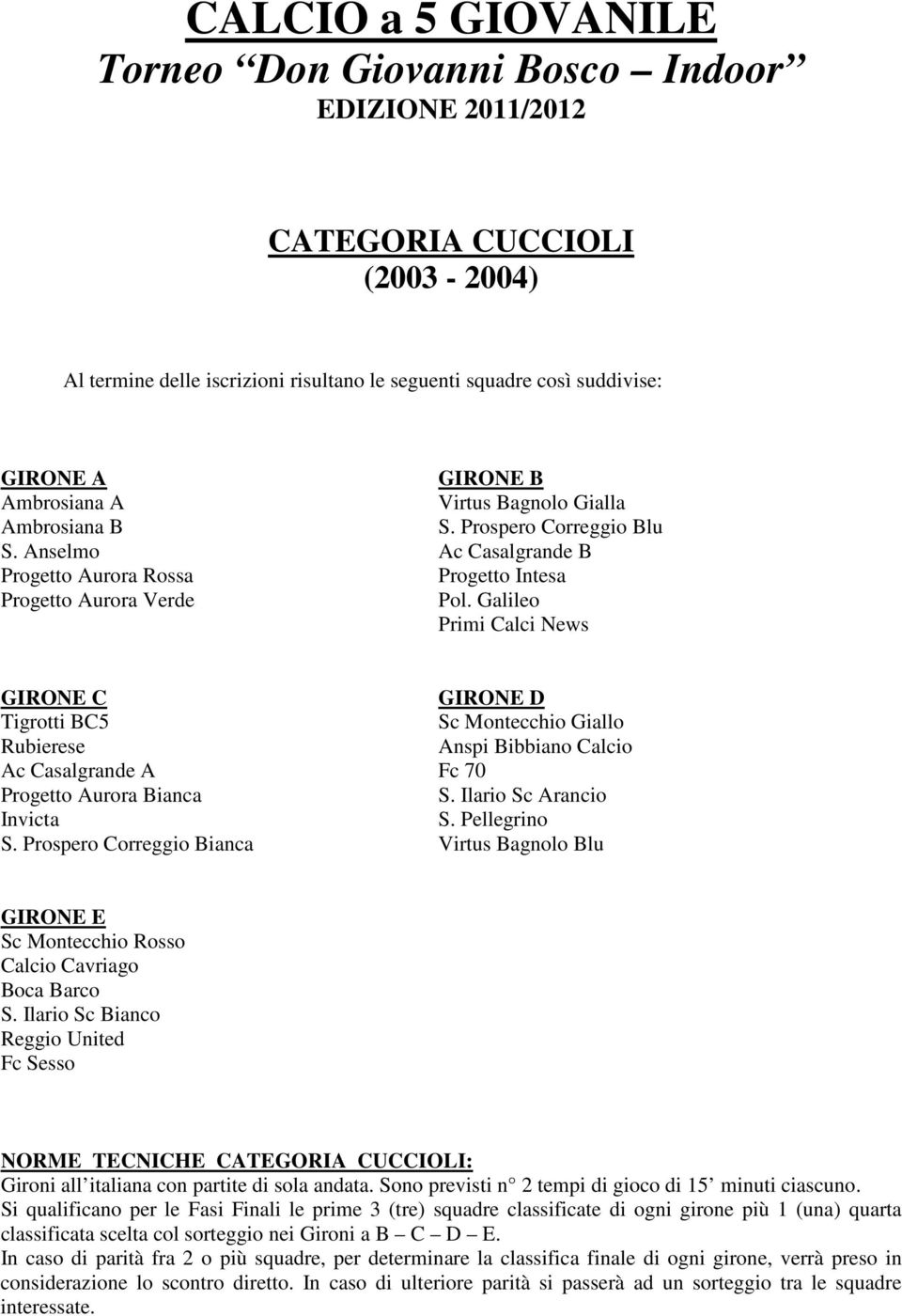 Prospero Correggio Bianca Virtus Bagnolo Blu GIRONE E Sc Montecchio Rosso Calcio Cavriago Boca Barco S.