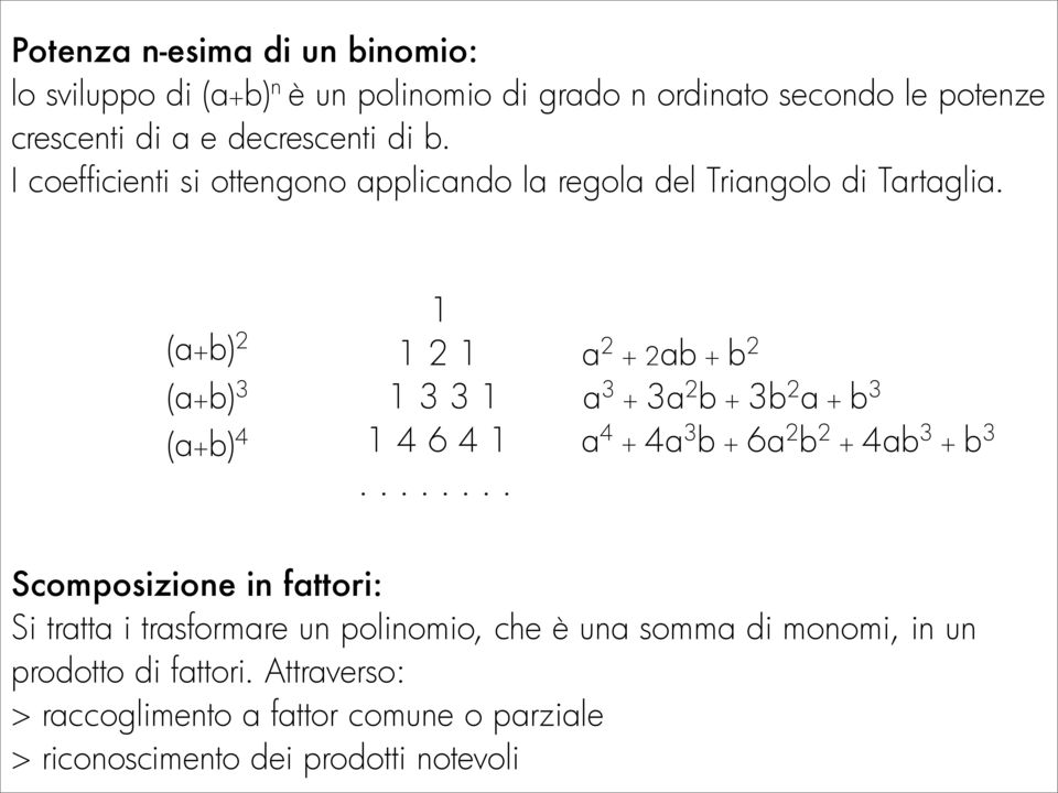 (a+b) 2 (a+b) 3 (a+b) 4 1 1 2 1 a 2 + 2ab + b 2 1 3 3 1 a 3 + 3a 2 b + 3b 2 a + b 3 1 4 6 4 1 a 4 + 4a 3 b + 6a 2 b 2 + 4ab 3 + b 3.