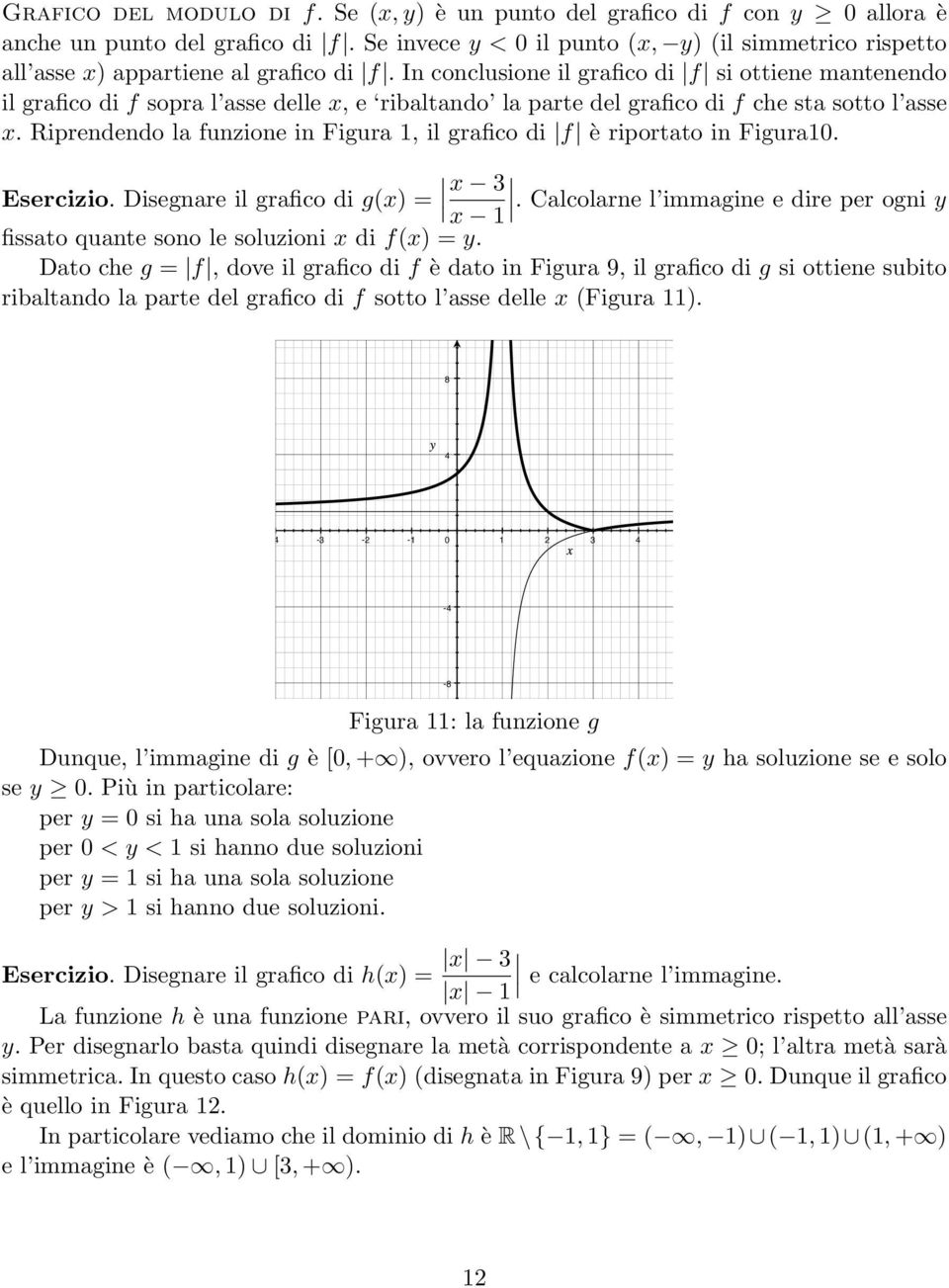 In conclusione il grafico di f si ottiene mantenendo il grafico di f sopra l asse delle x, e ribaltando la parte del grafico di f che sta sotto l asse x.