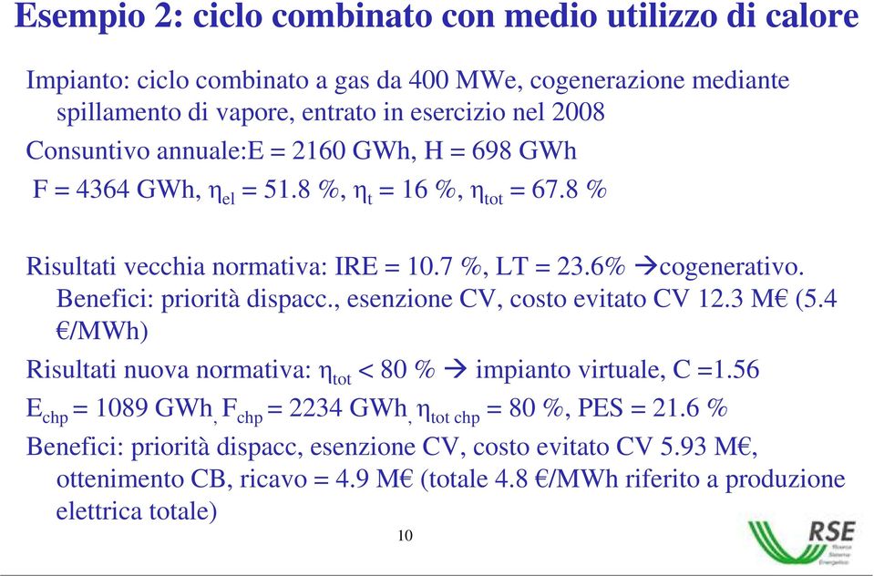 Benefici: priorità dispacc., esenzione CV, costo evitato CV 12.3 M (5.4 /MWh) Risultati nuova normativa: tot < 80 % impianto virtuale, C =1.