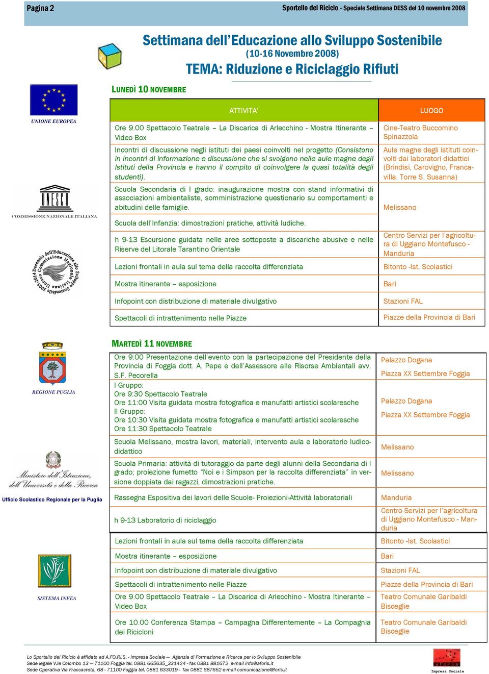 Scuola Secondaria di I grado: inaugurazione mostra con stand informativi di associazioni ambientaliste, somministrazione questionario su comportamenti e abitudini delle famiglie.