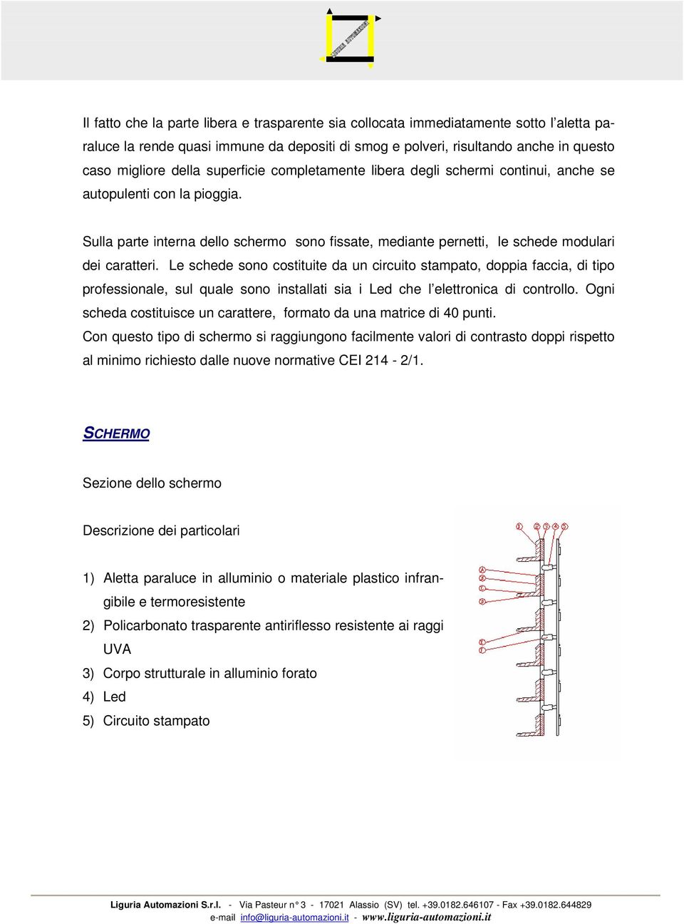 Le schede sono costituite da un circuito stampato, doppia faccia, di tipo professionale, sul quale sono installati sia i Led che l elettronica di controllo.