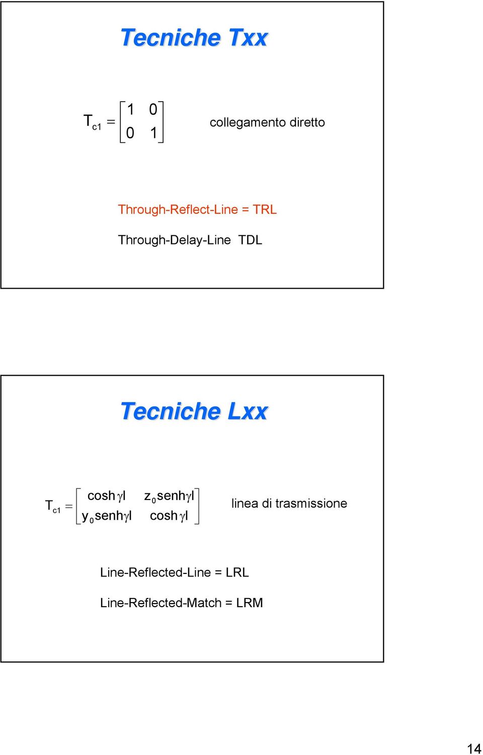 Tecniche xx T c coshl y 0senhl z0senhl coshl linea
