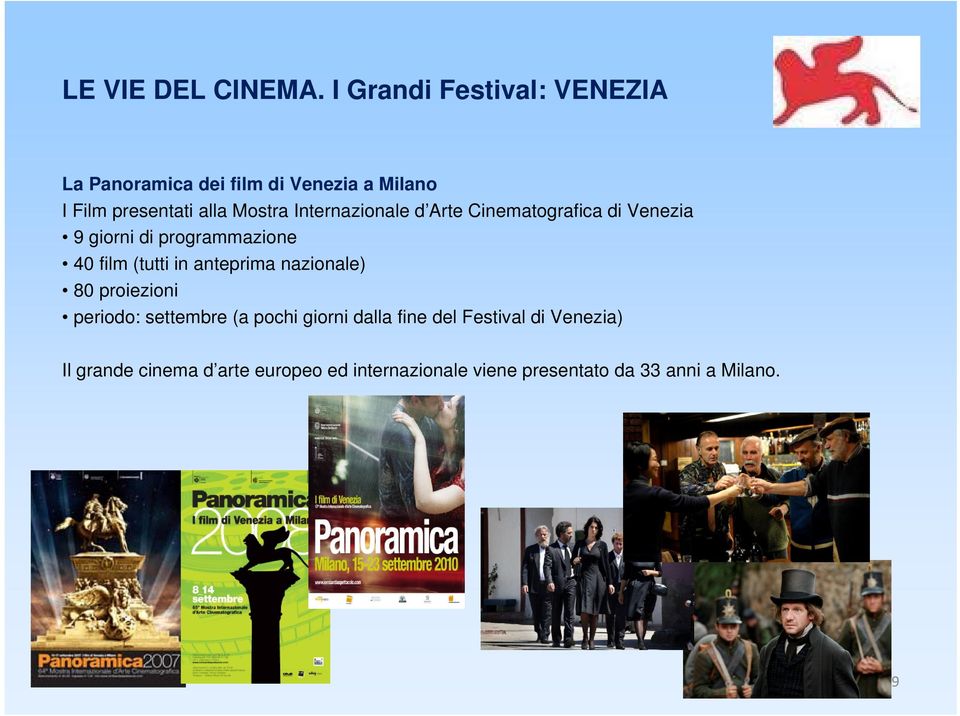 Internazionale d Arte Cinematografica di Venezia 9 giorni di programmazione 40 film (tutti in