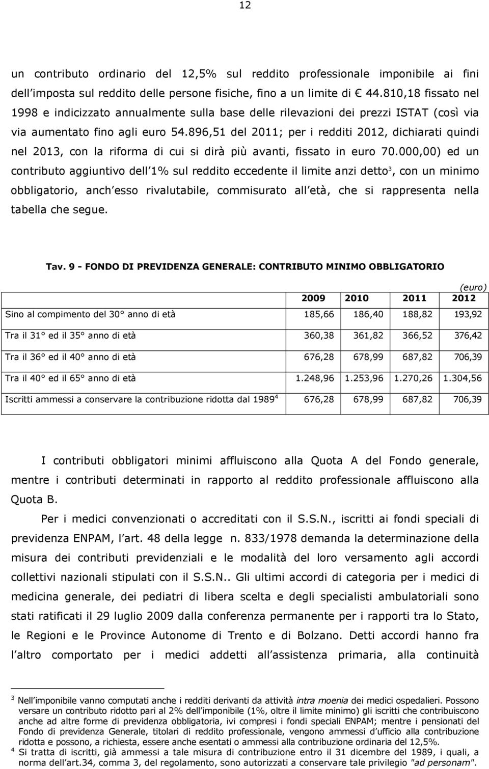 896,51 del 2011; per i redditi 2012, dichiarati quindi nel 2013, con la riforma di cui si dirà più avanti, fissato in euro 70.