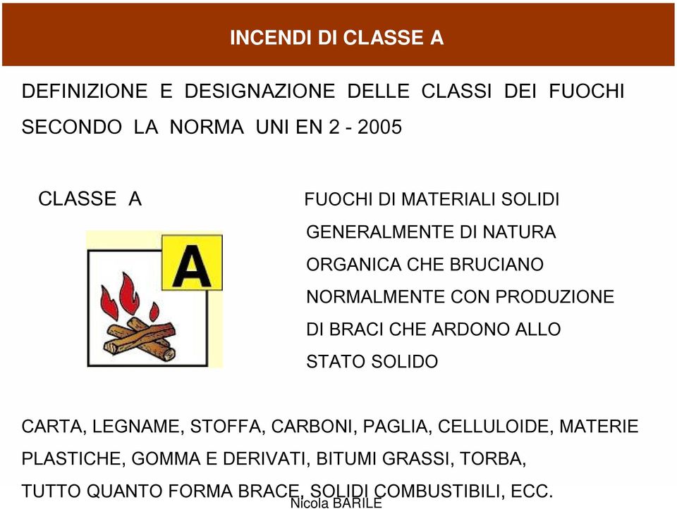 PRODUZIONE DI BRACI CHE ARDONO ALLO STATO SOLIDO CARTA, LEGNAME, STOFFA, CARBONI, PAGLIA, CELLULOIDE,