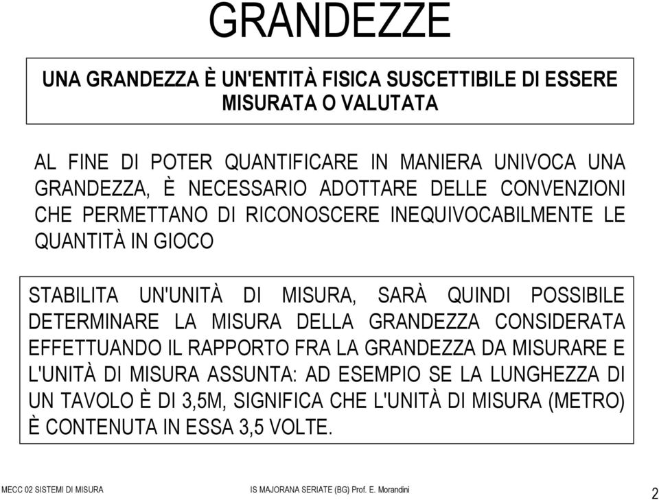 DI MISURA, SARÀ QUINDI POSSIBILE DETERMINARE LA MISURA DELLA GRANDEZZA CONSIDERATA EFFETTUANDO IL RAPPORTO FRA LA GRANDEZZA DA MISURARE E