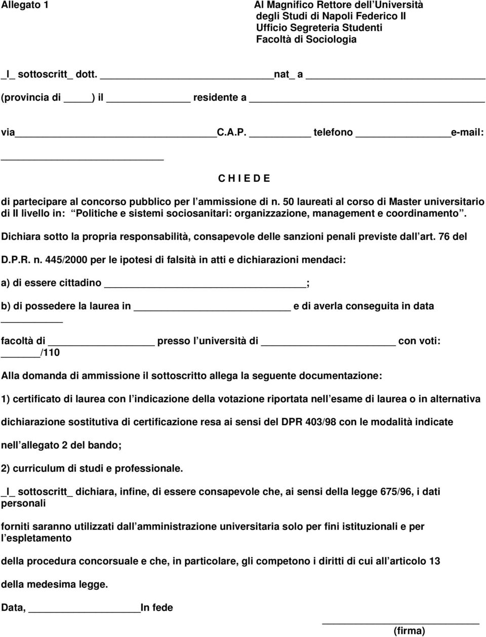 50 laureati al corso di Master universitario di II livello in: Politiche e sistemi sociosanitari: organizzazione, management e coordinamento.