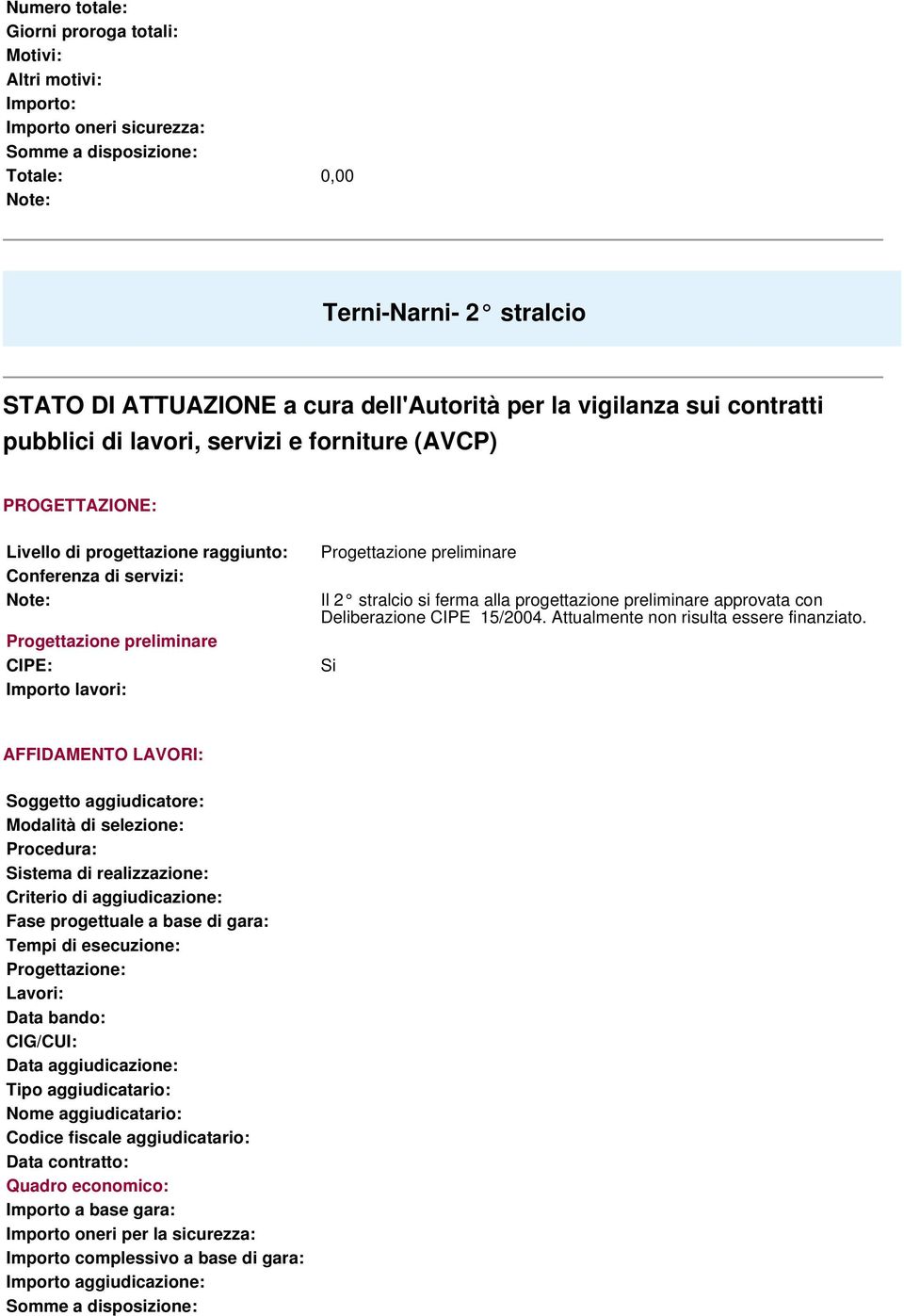 preliminare Il 2 stralcio si ferma alla progettazione preliminare approvata con Deliberazione CIPE 15/2004. Attualmente non risulta essere finanziato.