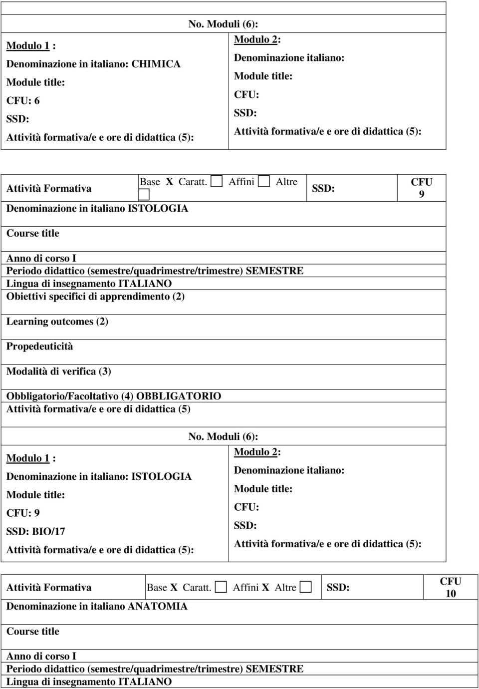 Anno di corso I Denominazione in italiano: ISTOLOGIA : 9 BIO/17 :