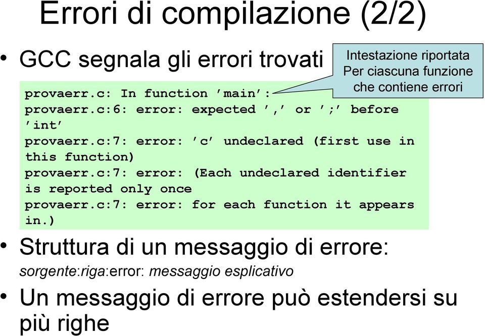 c:7: error: c undeclared (first use in this function) provaerr.