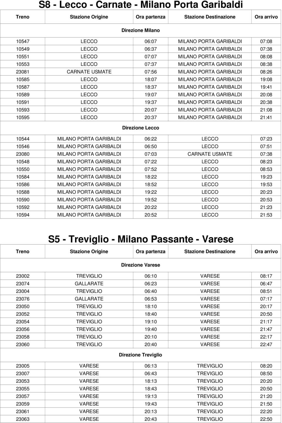 19:07 MILANO PORTA GARIBALDI 20:08 10591 LECCO 19:37 MILANO PORTA GARIBALDI 20:38 10593 LECCO 20:07 MILANO PORTA GARIBALDI 21:08 10595 LECCO 20:37 MILANO PORTA GARIBALDI 21:41 Direzione Lecco 10544