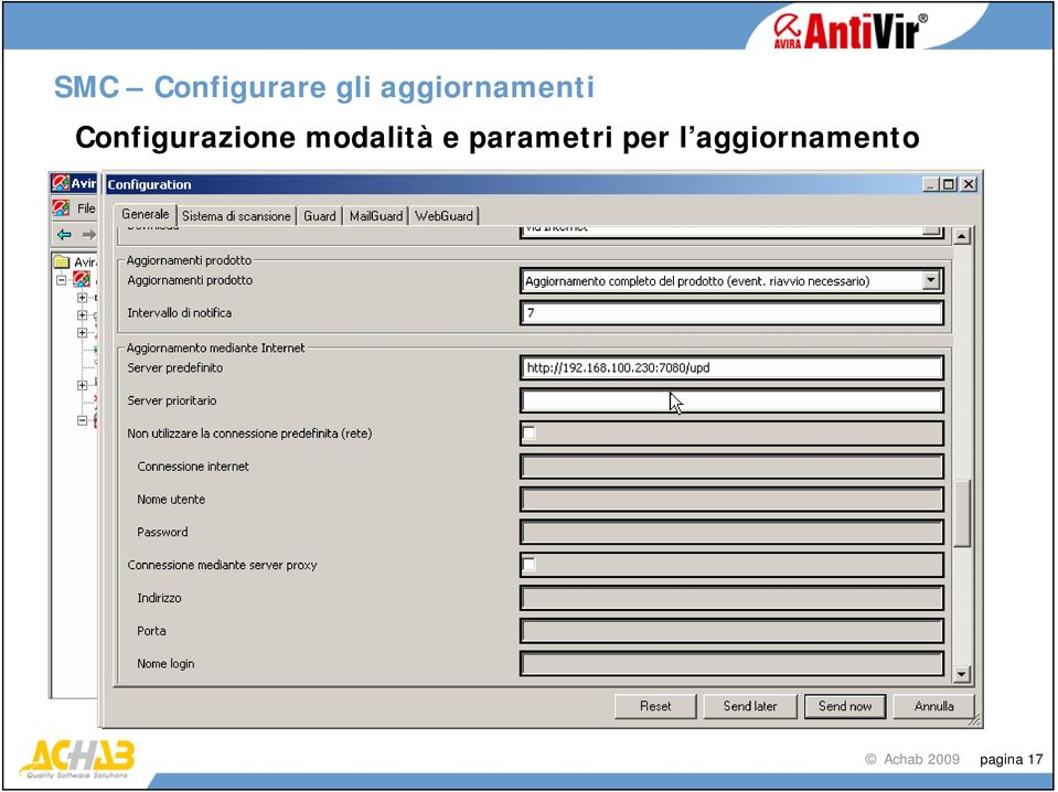 Configurazione modalità e