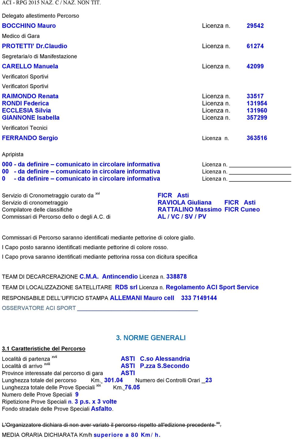 357299 Verificatori Tecnici FERRANDO Sergio Licenza n. 363516 Apripista 000 - da definire comunicato in circolare informativa Licenza n. 00 - da definire comunicato in circolare informativa Licenza n.