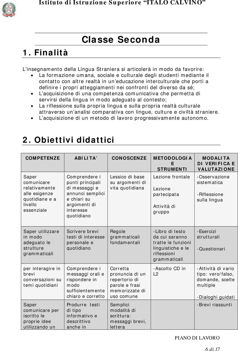 adeguato al contesto; La riflessione sulla propria lingua e sulla propria realtà culturale attraverso un analisi comparativa con lingue, culture e civiltà straniere.