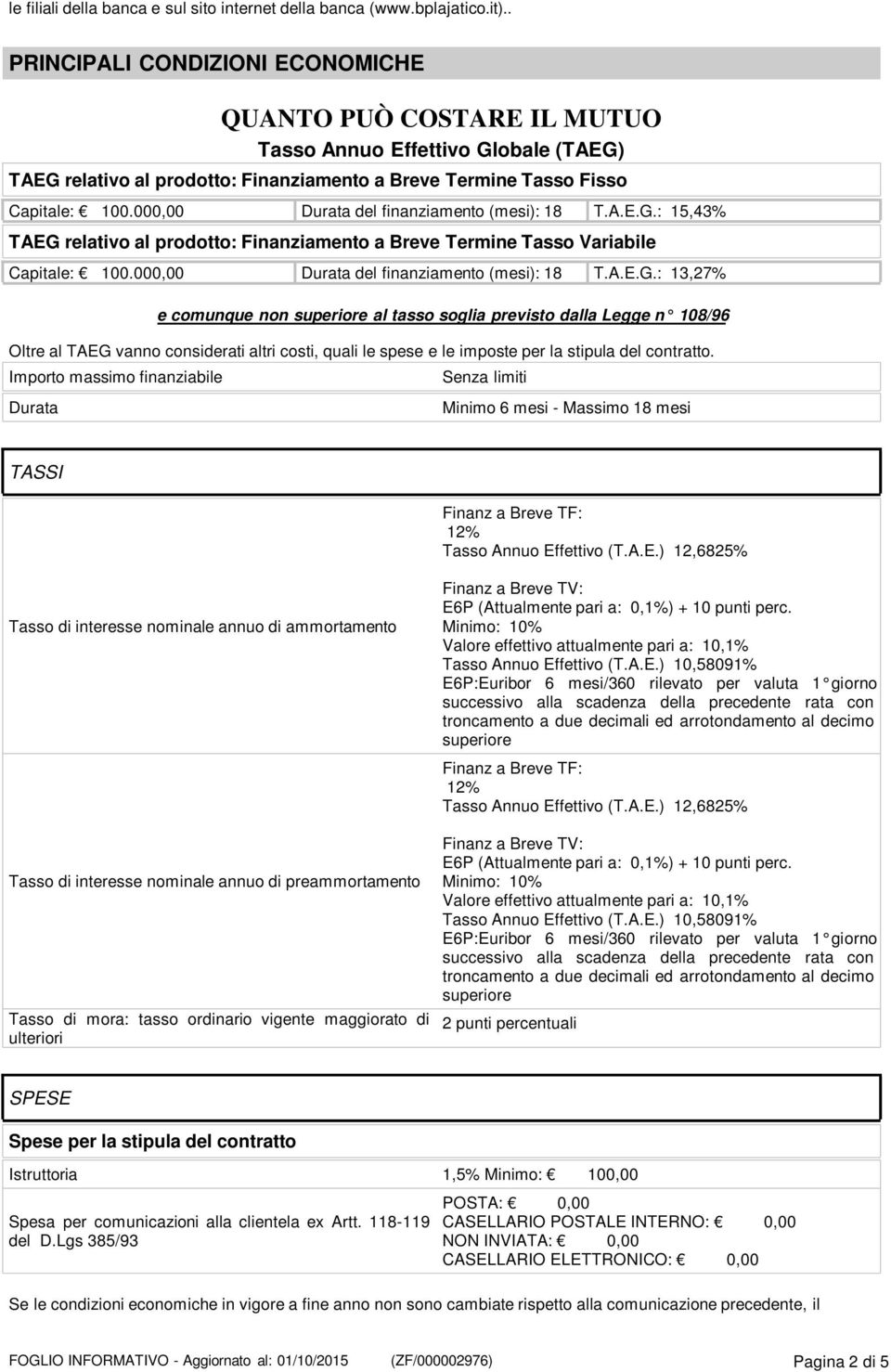 000,00 Durata del finanziamento (mesi): 18 T.A.E.G.