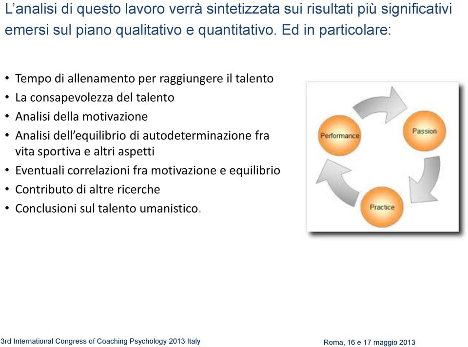 Ed in particolare: Tempo di allenamento per raggiungere il talento La consapevolezza del talento Analisi della