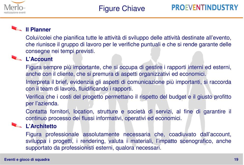 L Account Figura sempre più importante, che si occupa di gestire i rapporti interni ed esterni, anche con il cliente, che si premura di aspetti organizzativi ed economici.