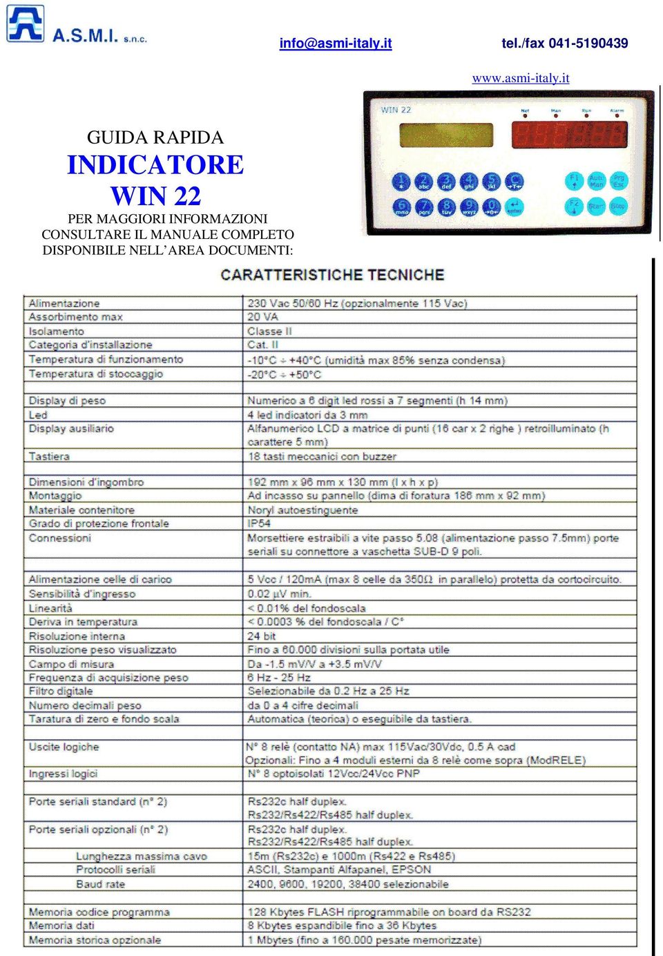 it GUIDA RAPIDA INDICATORE WIN 22 PER