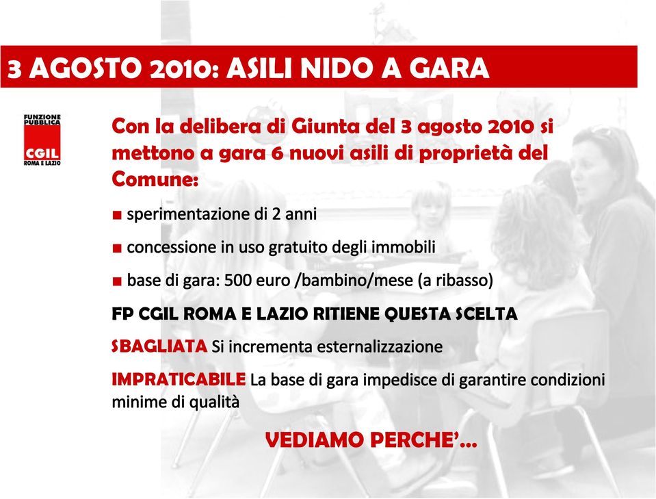 500 euro /bambino/mese (a ribasso) FP CGIL ROMA E LAZIO RITIENE QUESTA SCELTA SBAGLIATA Si incrementa