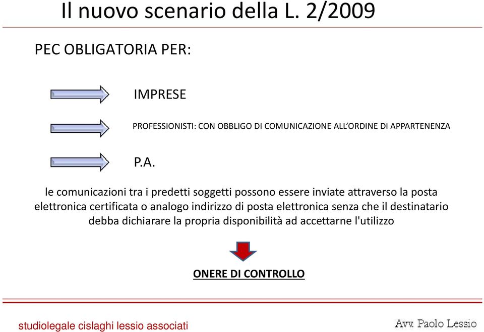 APPARTENENZA PA P.A. le comunicazioni tra i predetti soggetti possono essere inviate attraverso la posta