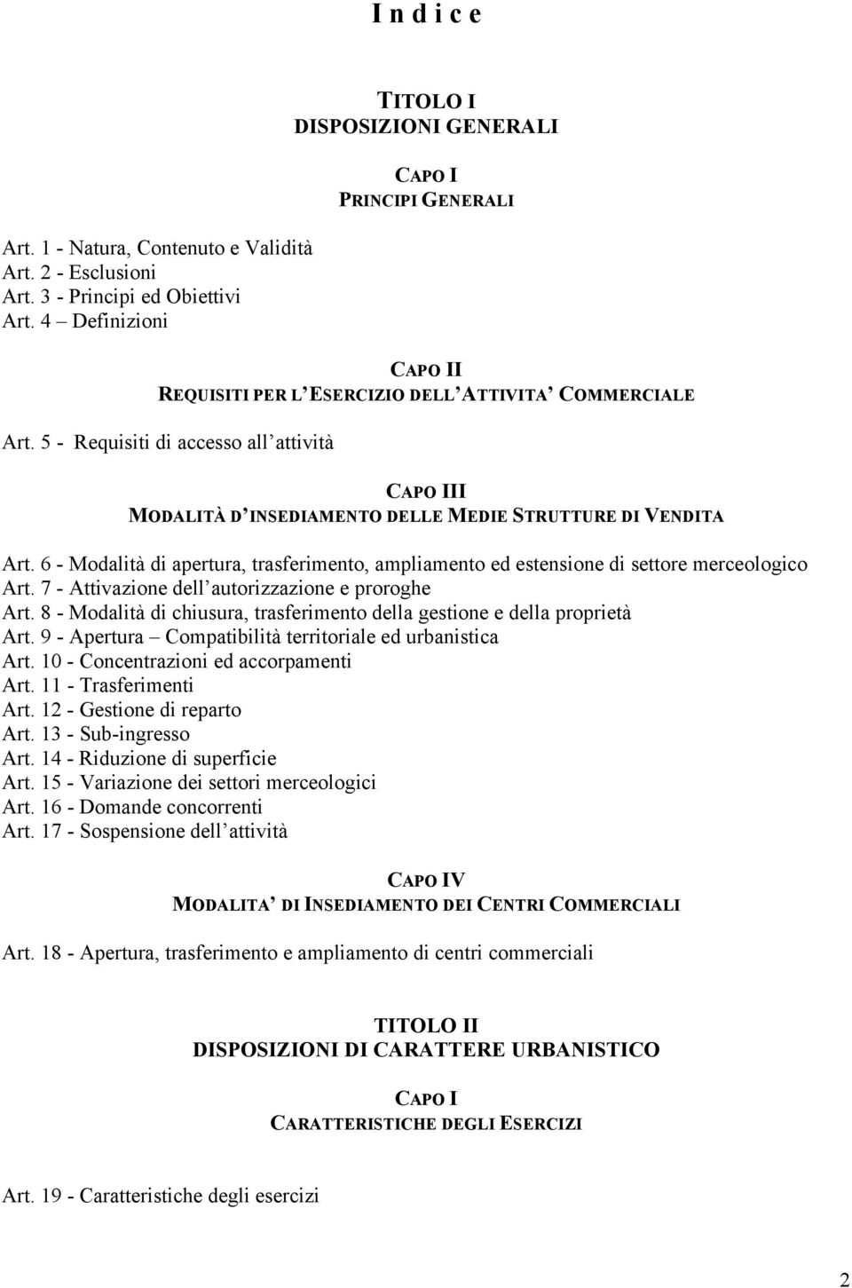 5 - Requisiti di accesso all attività CAPO III MODALITÀ D INSEDIAMENTO DELLE MEDIE STRUTTURE DI VENDITA Art.