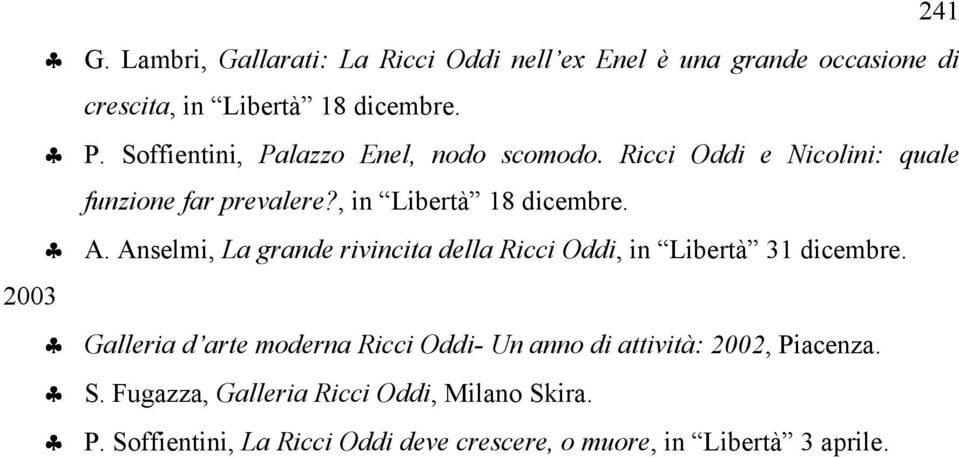 Anselmi, La grande rivincita della Ricci Oddi, in Libertà 31 dicembre.