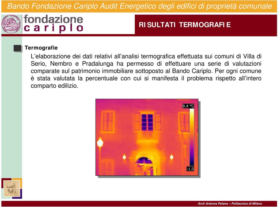 di valutazioni comparate sul patrimonio immobiliare sottoposto al Bando Cariplo.