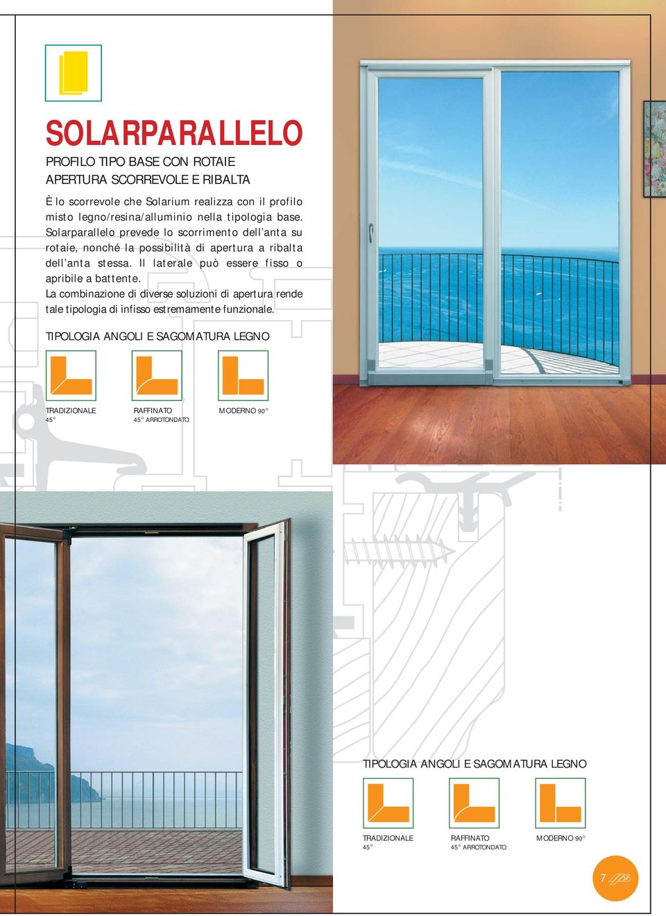 Solarparallelo prevede lo scorrimento dell anta su rotaie, nonché la possibilità di apertura a ribalta dell anta stessa.