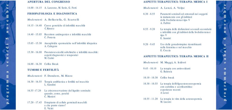 30-16.00 Prostatovescicoliti subcliniche e infertilità maschile: aspetti diagnostici e terapeutici M. Carini 16.00-16.30 Coffee Break TUMORI E FERTILITÀ F. Dondero, M. Rizzo 16.30-16.55 Terapia antiblastica e fertilità nel maschio L.