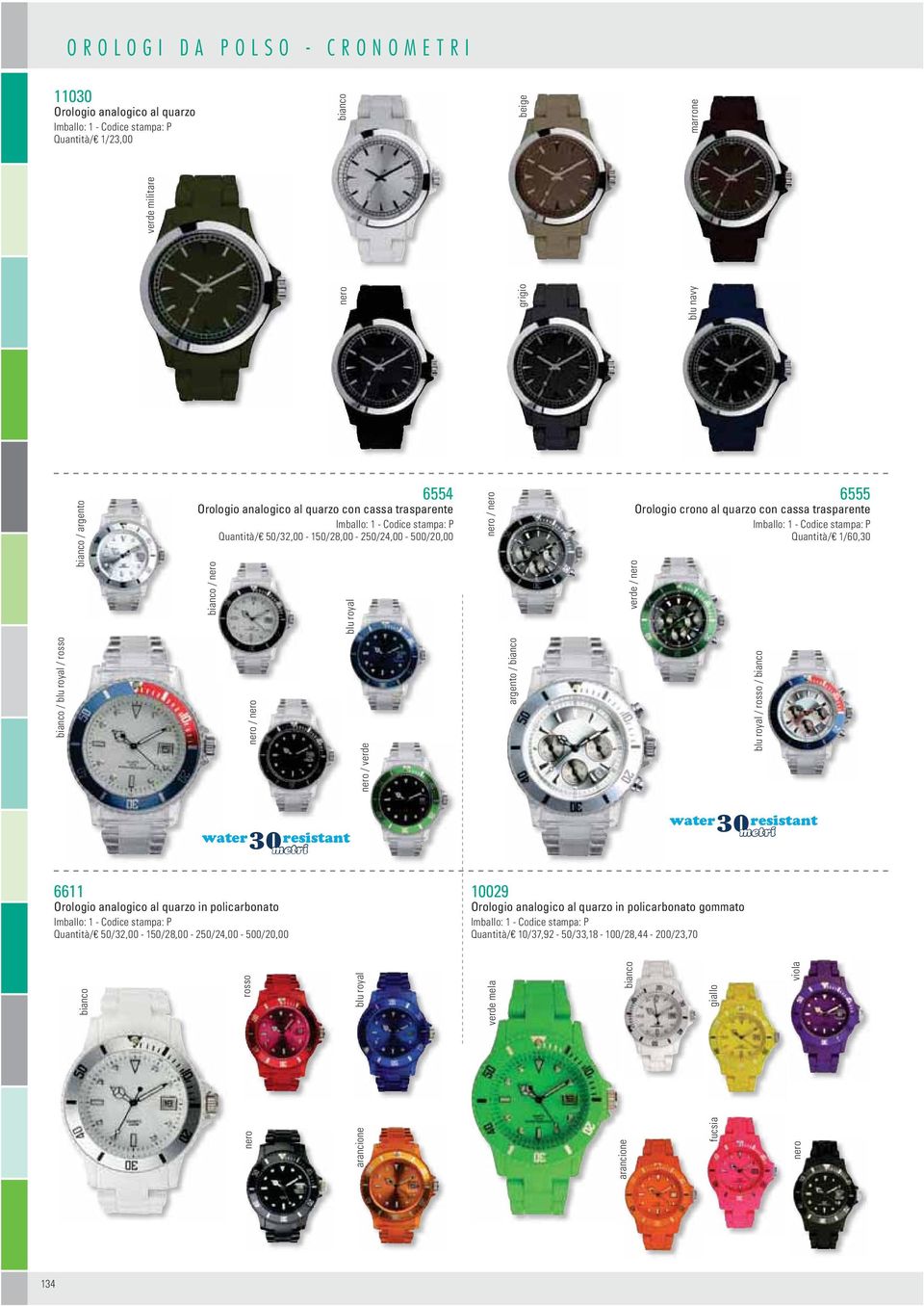 argento / / / grigio blu navy verde militare / verde / water 30resistant metri water 30resistant metri 6611 Orologio analogico al quarzo in policarbonato Imballo: 1 - Codice stampa: