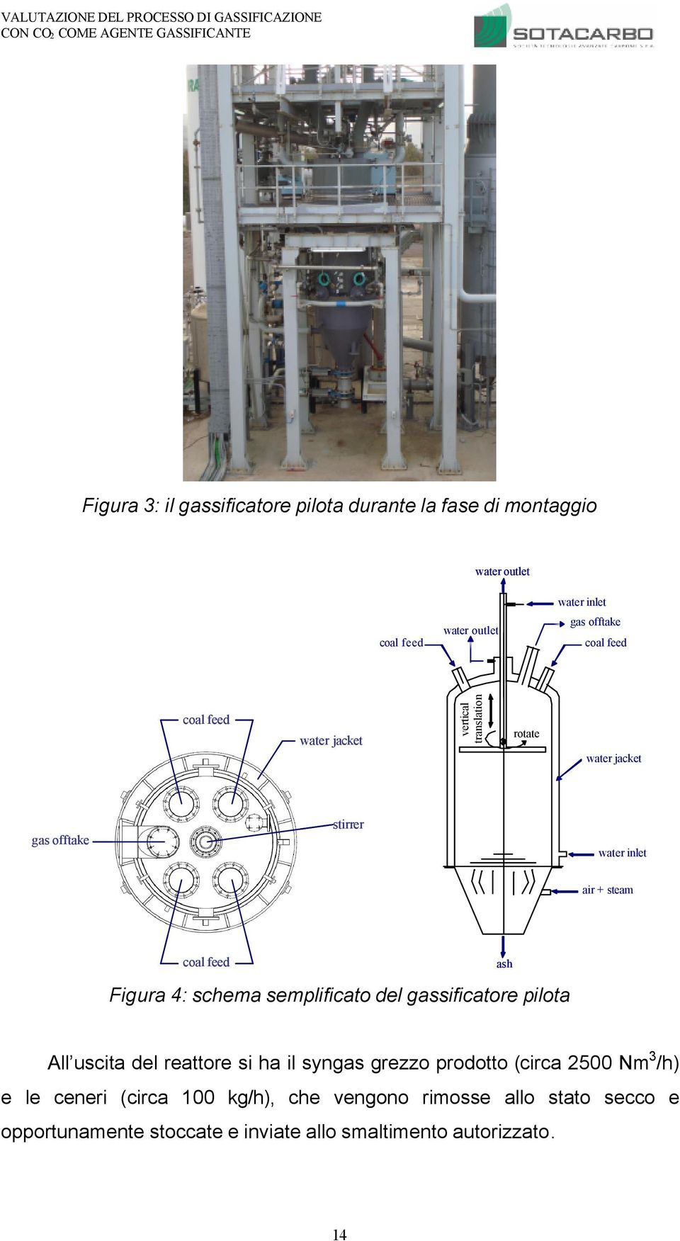 Figura 4: schema semplificato del gassificatore pilota All uscita del reattore si ha il syngas grezzo prodotto (circa 2500 Nm 3