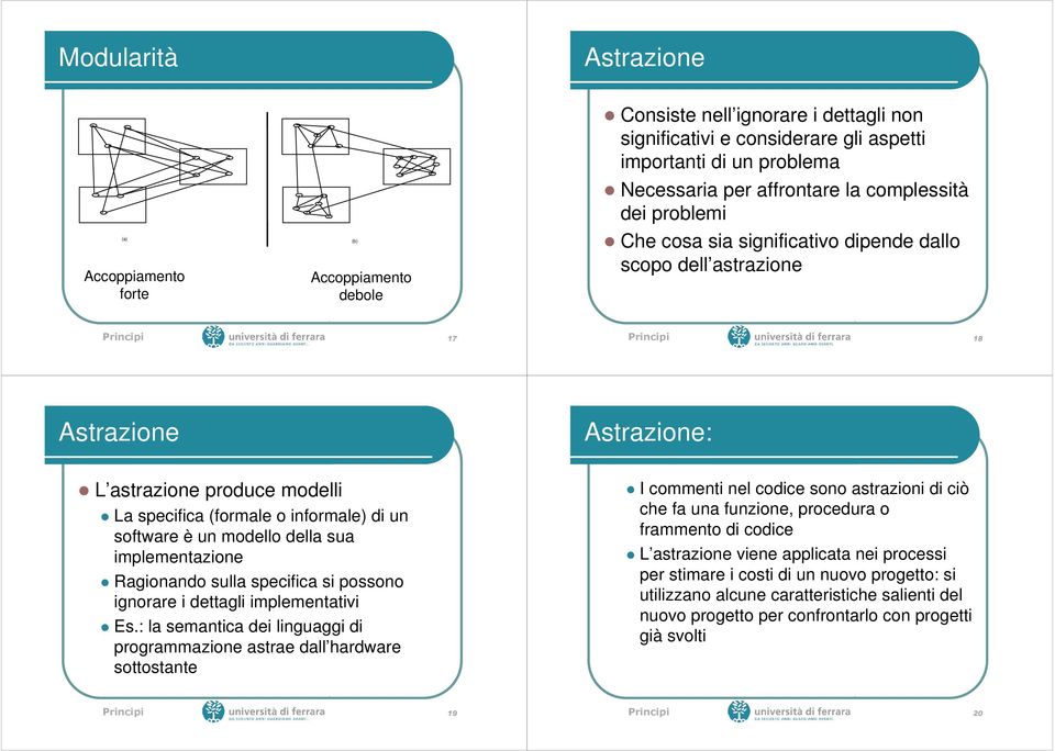 o informale) di un software è un modello della sua implementazione Ragionando sulla specifica si possono ignorare i dettagli implementativi Es.