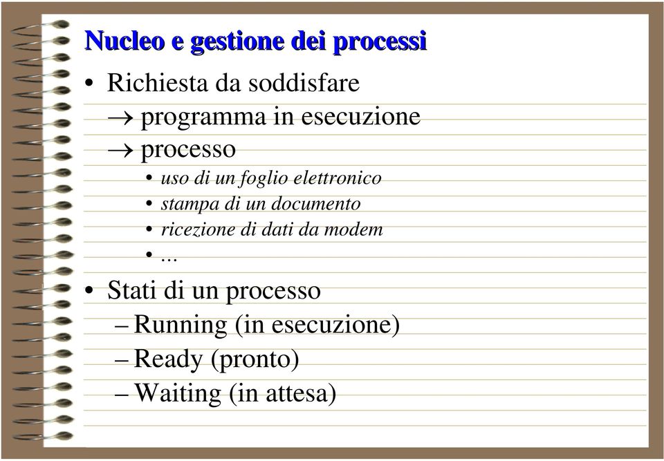 stampa di un documento ricezione di dati da modem Stati di un