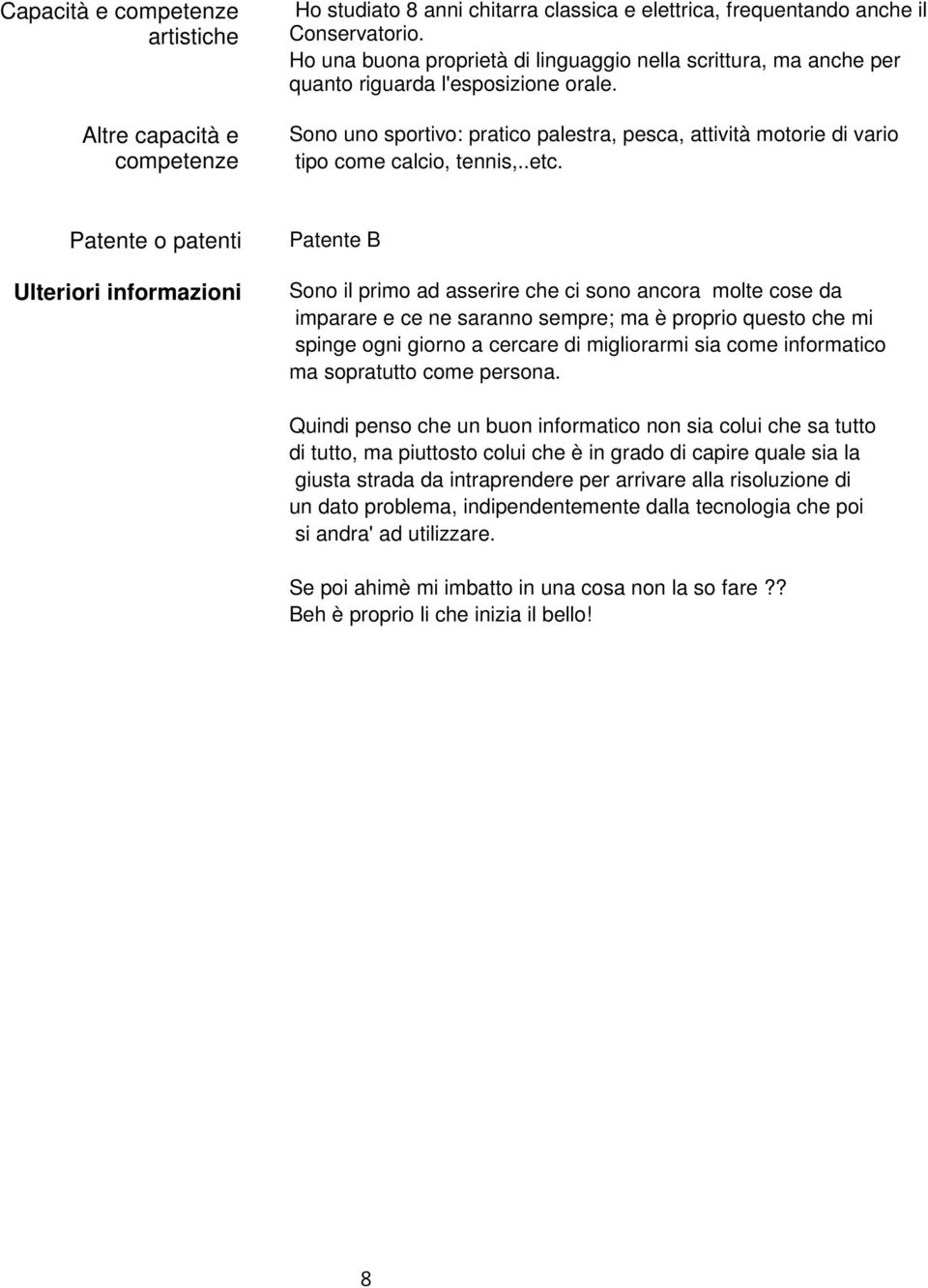 .etc. Patente o patenti Ulteriori informazioni Patente B Sono il primo ad asserire che ci sono ancora molte cose da imparare e ce ne saranno sempre; ma è proprio questo che mi spinge ogni giorno a