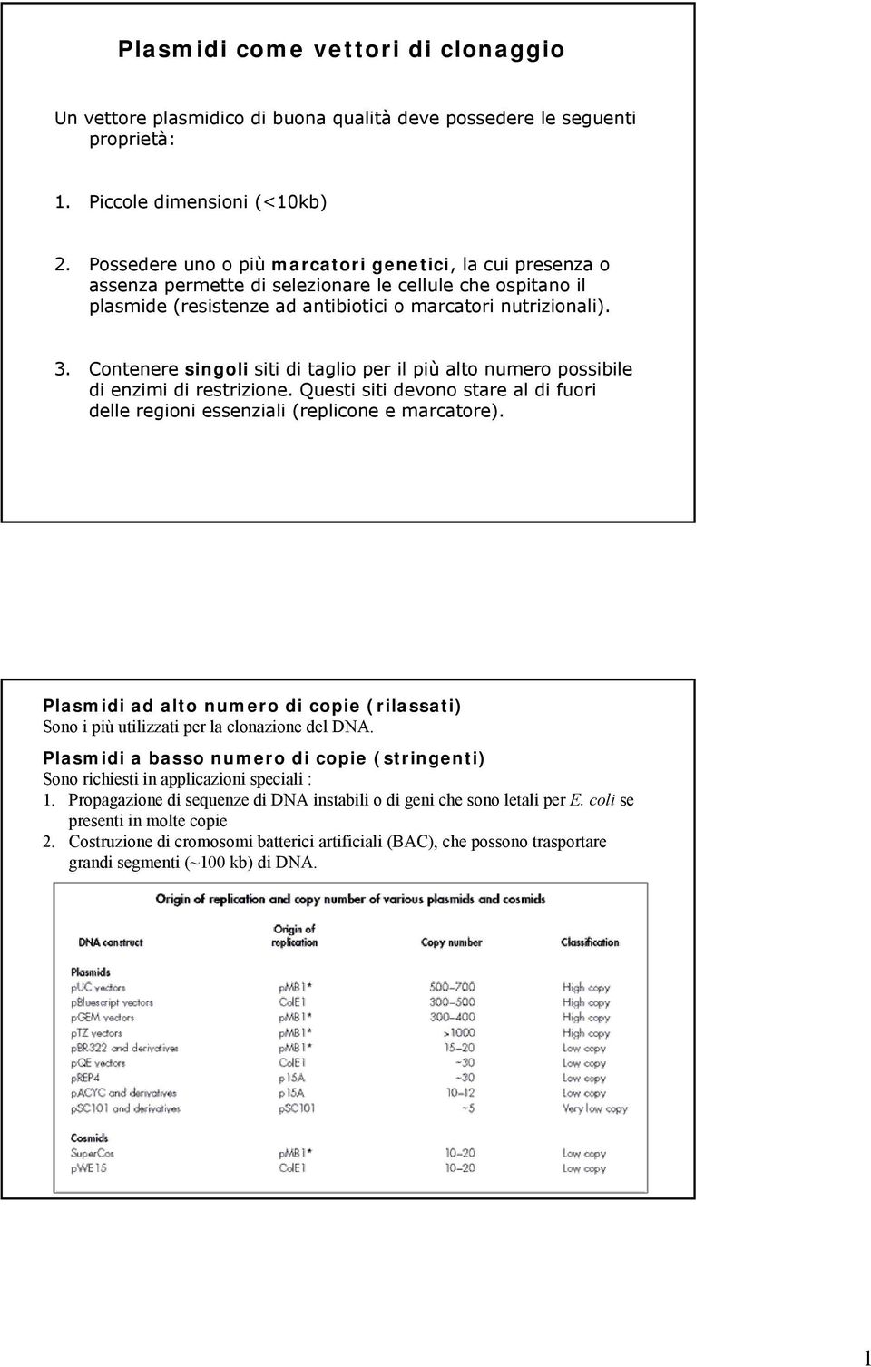 Contenere singoli siti di taglio per il più alto numero possibile di enzimi di restrizione. Questi siti devono stare al di fuori delle regioni essenziali (replicone e marcatore).