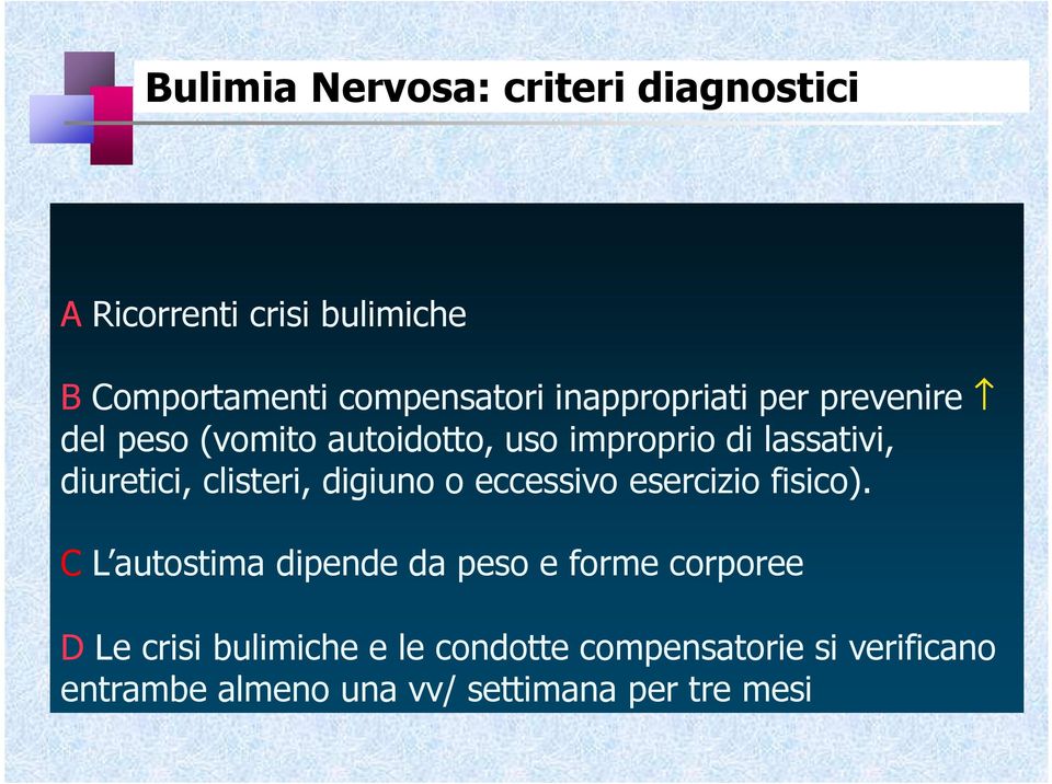 clisteri, digiuno o eccessivo esercizio fisico).