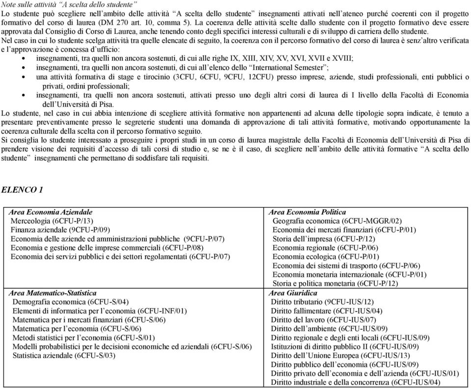 La coerenza delle attività scelte dallo studente con il progetto formativo deve essere approvata dal Consiglio di Corso di Laurea, anche tenendo conto degli specifici interessi culturali e di