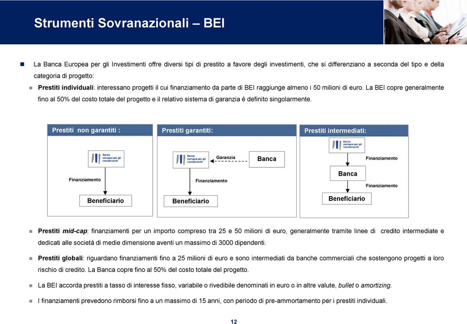 La BEI copre generalmente fino al 50% del costo totale del progetto e il relativo sistema di garanzia è definito singolarmente.