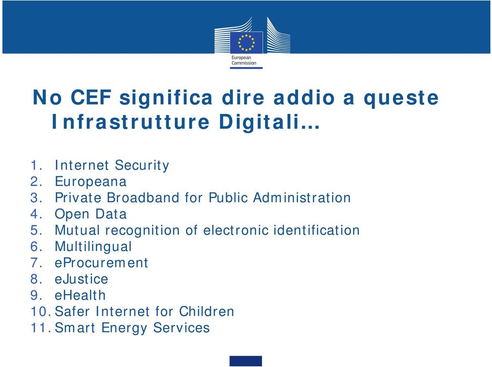 Open Data 5. Mutual recognition of electronic identification 6. Multilingual 7.