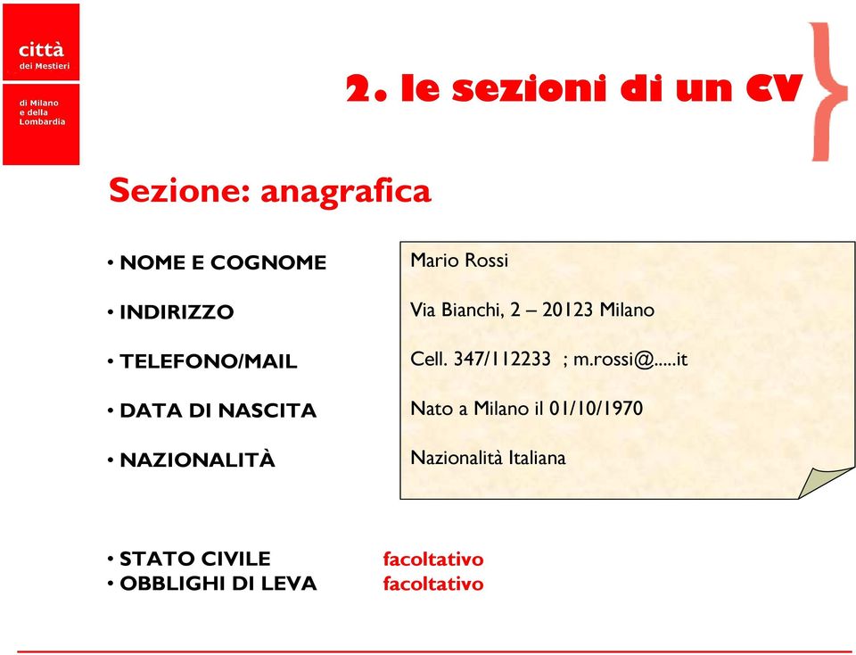 20123 Milano Cell. 347/112233 ; m.rossi@.
