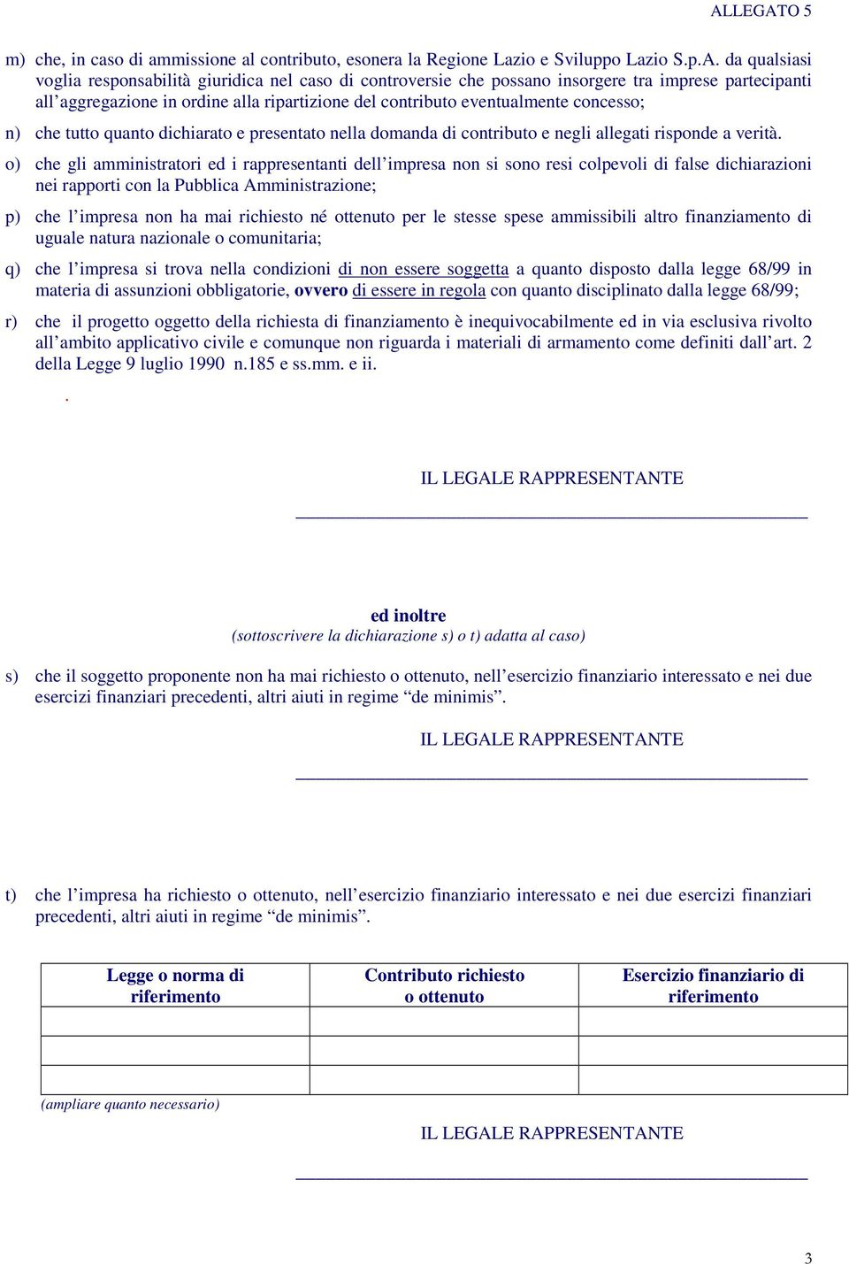 concesso; n) che tutto quanto dichiarato e presentato nella domanda di contributo e negli allegati risponde a verità.