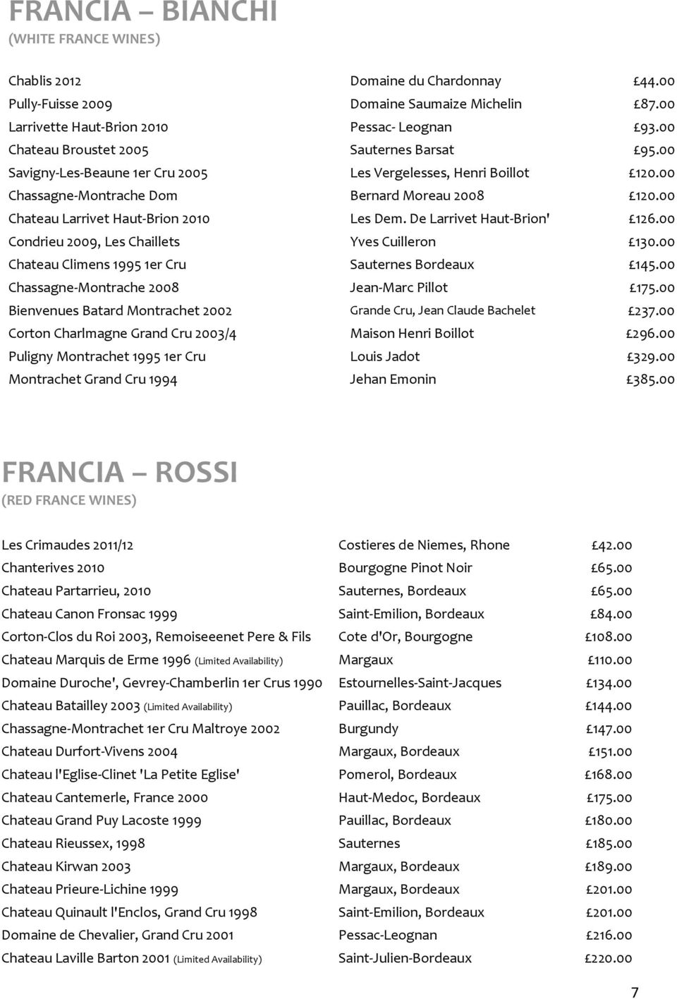 00 Chateau Larrivet Haut-Brion 2010 Les Dem. De Larrivet Haut-Brion' 126.00 Condrieu 2009, Les Chaillets Yves Cuilleron 130.00 Chateau Climens 1995 1er Cru Sauternes Bordeaux 145.