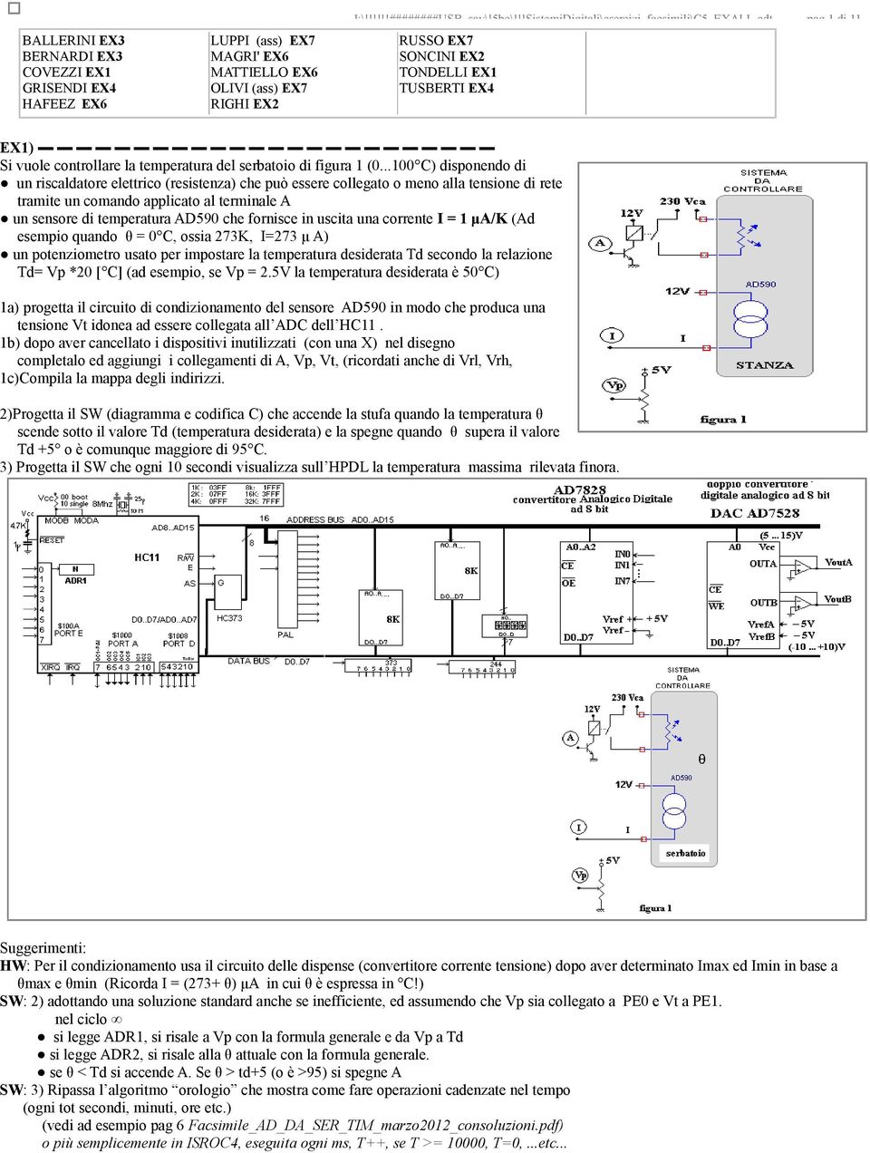 ..100 C) disponendo di un riscaldatore elettrico (resistenza) che può essere collegato o meno alla tensione di rete tramite un comando applicato al terminale A un sensore di temperatura AD590 che