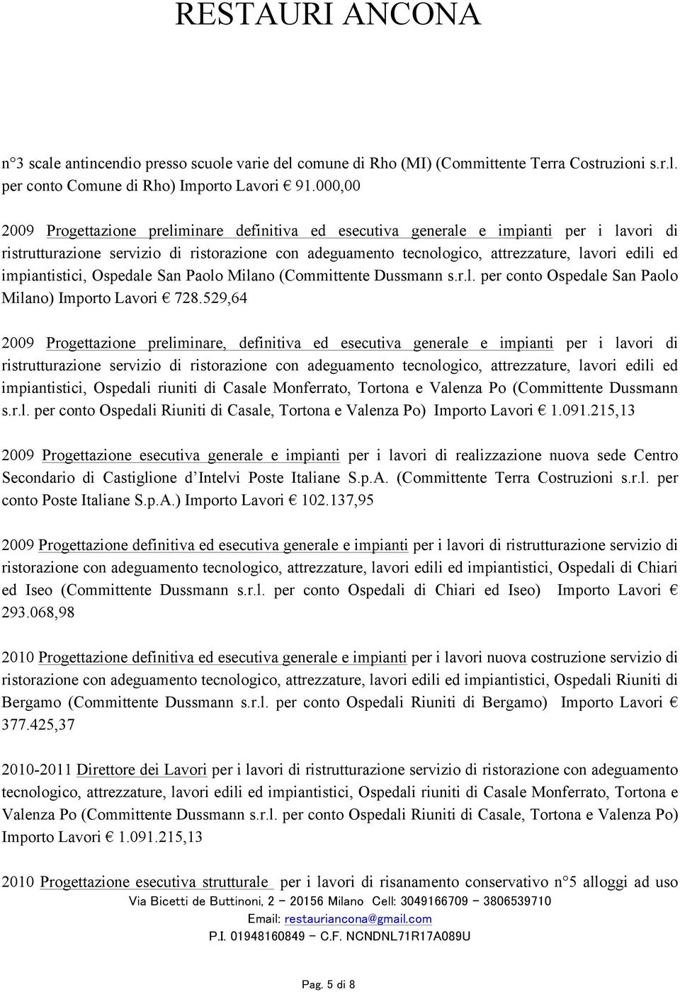 impiantistici, Ospedale San Paolo Milano (Committente Dussmann s.r.l. per conto Ospedale San Paolo Milano) Importo Lavori 728.