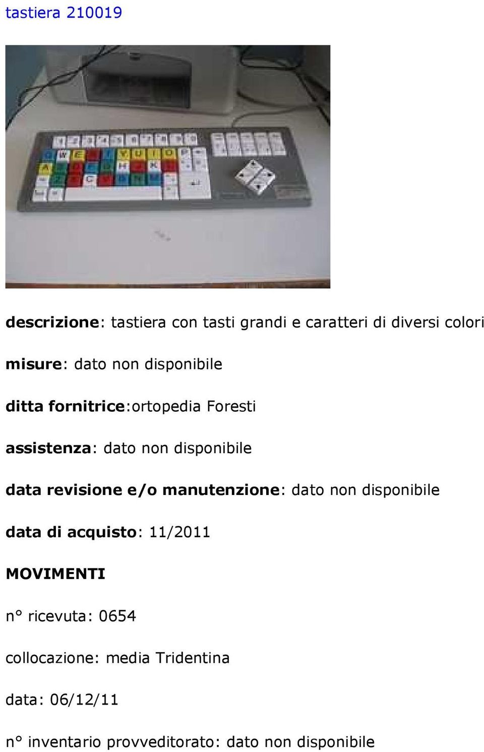 fornitrice:ortopedia Foresti data di acquisto: