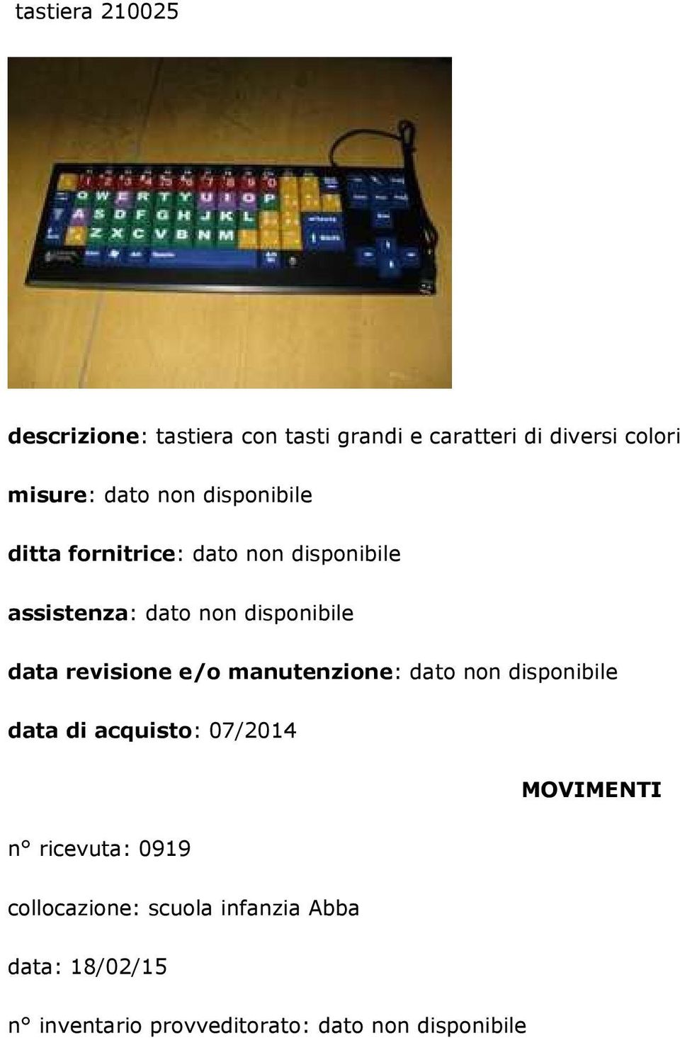 fornitrice: dato non disponibile data di acquisto: