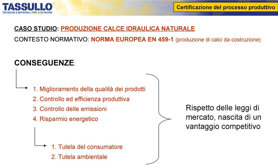 Controllo ed efficienza produttiva 3. Controllo delle emissioni 4. Risparmio energetico 1.